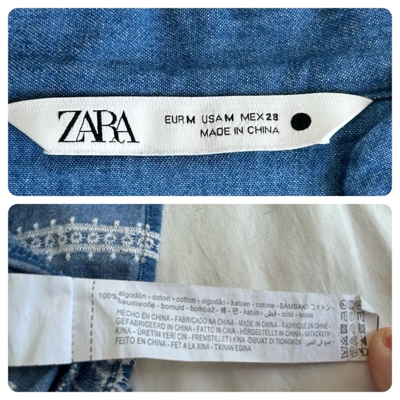 Zara Embroidered Eyelet Chambray Tunic Peasant Mini Dress - Picture 13 of 14